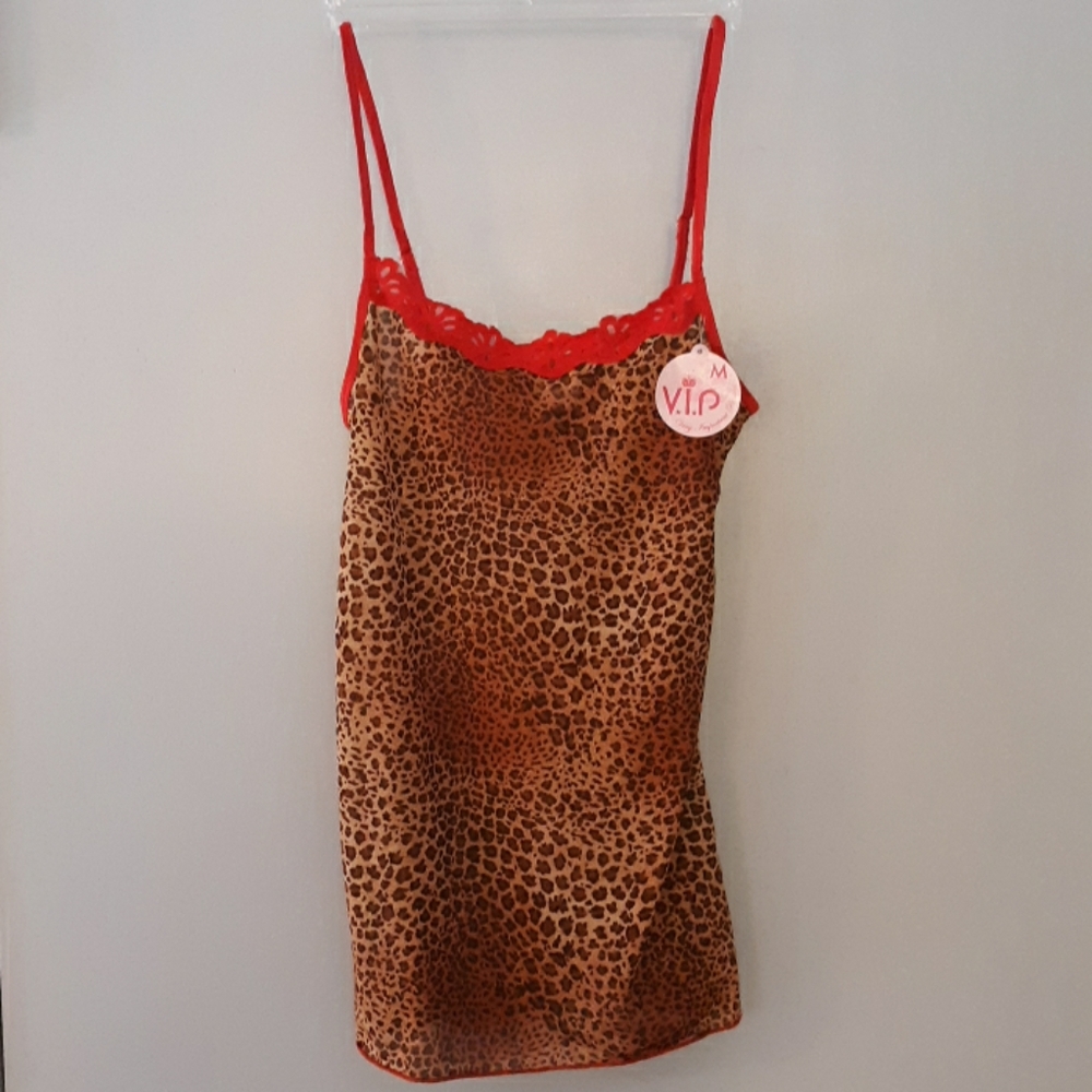 VIP Leopard Print Camisole Sm Med Red Trim